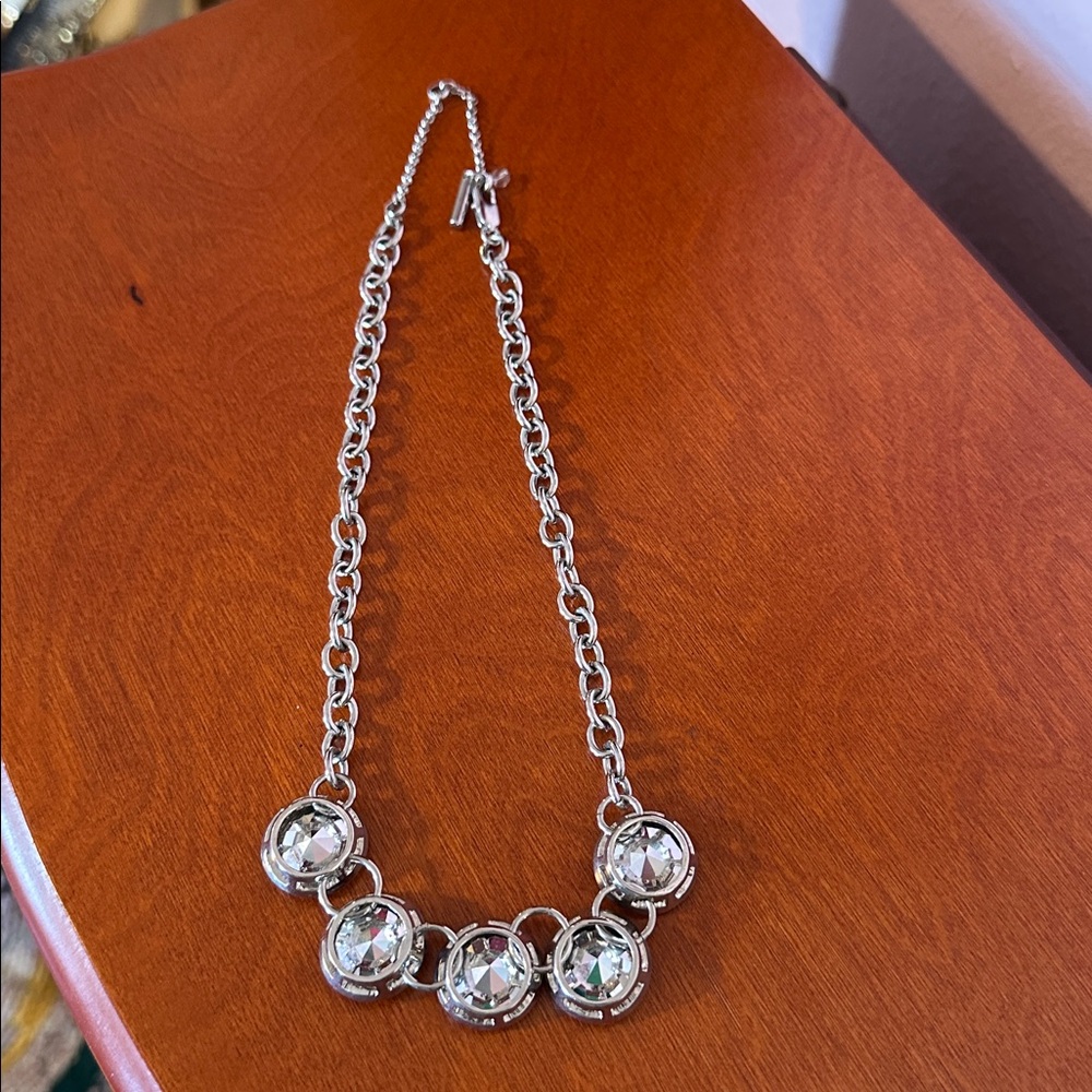 Kenneth Cole Large Blue Bezel Cut Rhinestone & Shiny Silver Tone Necklace - Picture 5 of 5